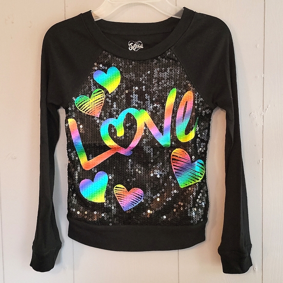 Justice Other - 🌴 NWOT Black Sequin "LOVE" & Hearts Sweatshirt